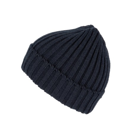 Gorro de punto canalé 2 x 1 con dobladillo