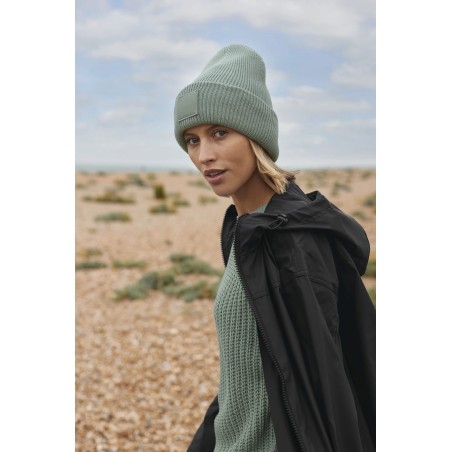 Beanie with wide turn-up and matching patch