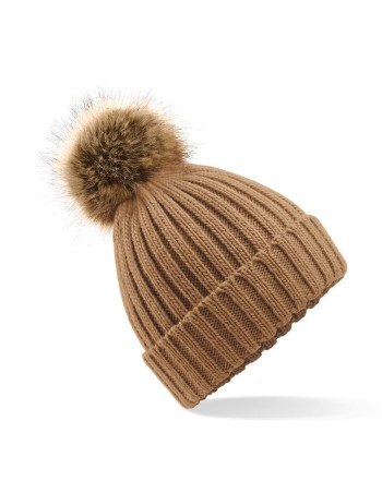Fake fur pom pom thick beanie