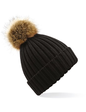 Fake fur pom pom thick beanie 2