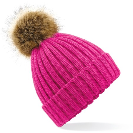 Fake fur pom pom thick beanie