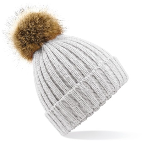 Fake fur pom pom thick beanie