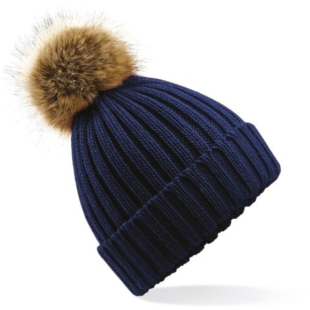 Fake fur pom pom thick beanie