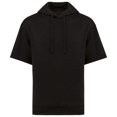 Unisex eco-friendly French Terry short sleeve drop shoulder hooded sweatshirt