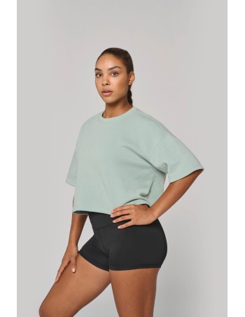Ladies\\\' short sleeve crew neck crop sweatshirt