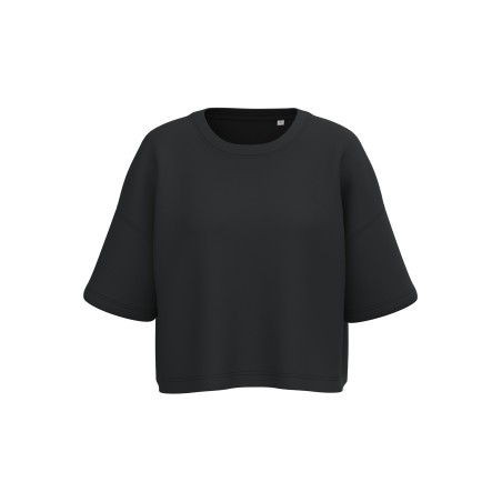 Ladies\\\' short sleeve crew neck crop sweatshirt