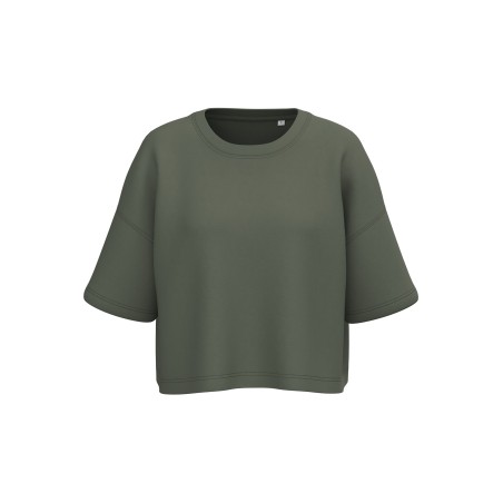 Ladies\\\' short sleeve crew neck crop sweatshirt