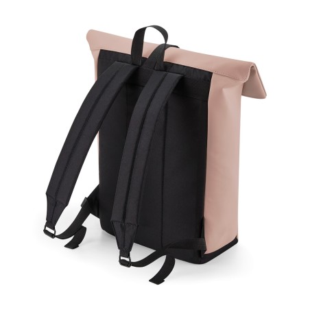 Backpack with roll-top flap in matt polyurethane