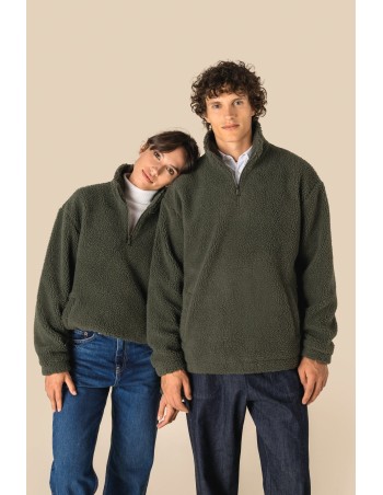 Unisex sherpa dropped shoulders quarter zip sweatshirt