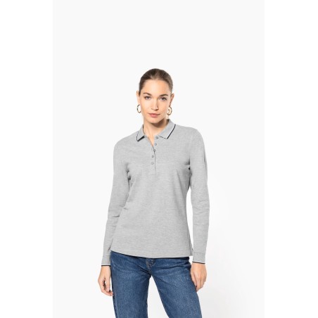 Polo piqué manga larga mujer