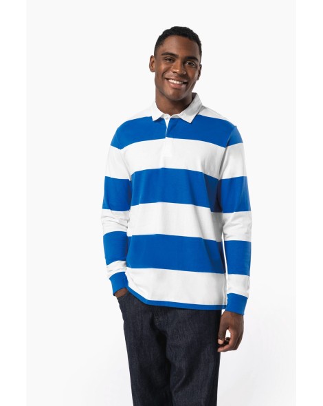 Unisex long-sleeved striped polo shirt