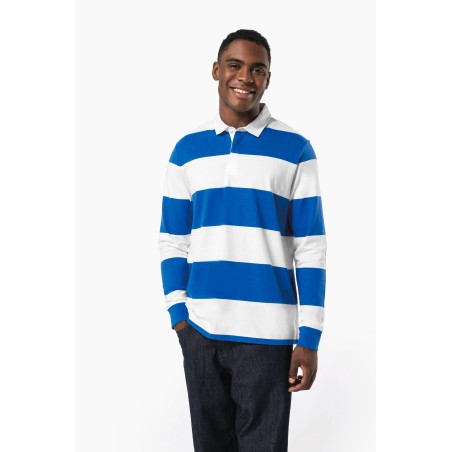 Unisex long-sleeved striped polo shirt