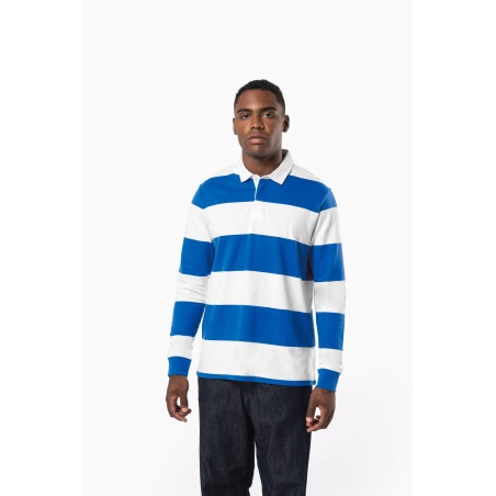 Unisex long-sleeved striped polo shirt