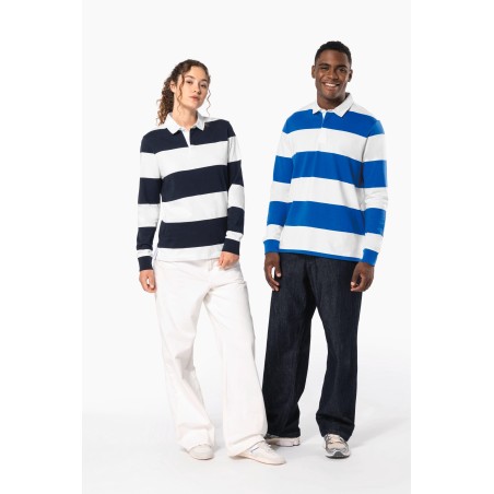 Unisex long-sleeved striped polo shirt