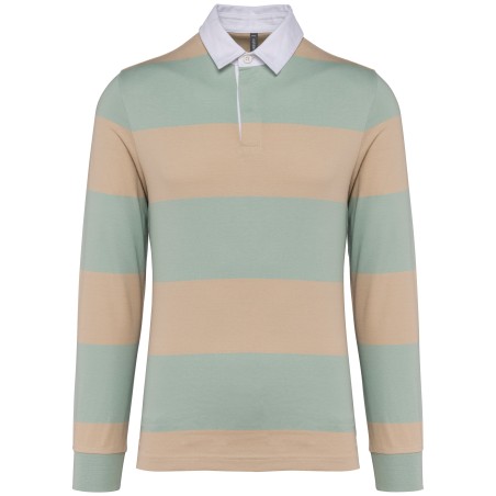 Unisex long-sleeved striped polo shirt
