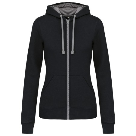 Ladies’ contrast hooded full zip sweatshirt