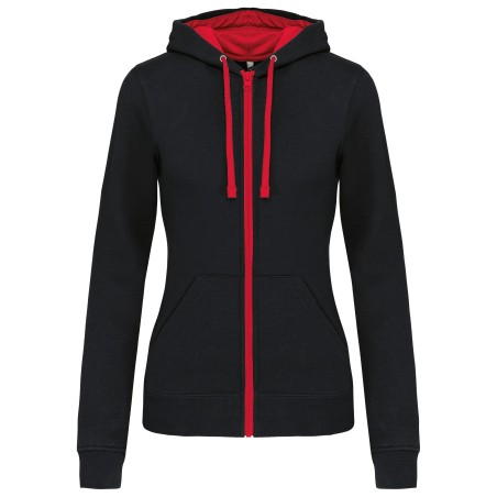 Sudadera capucha y cremallera contrastada mujer