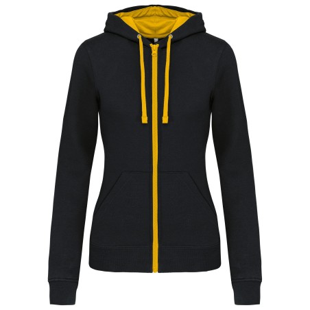 Sudadera capucha y cremallera contrastada mujer