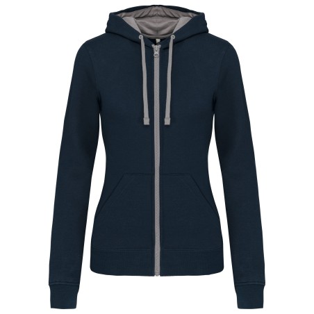 Sudadera capucha y cremallera contrastada mujer