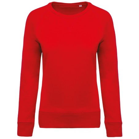 Sudadera algodón orgánico con cuello redondo y mangas raglan de mujer