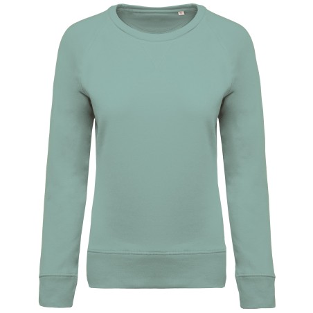Sudadera algodón orgánico con cuello redondo y mangas raglan de mujer