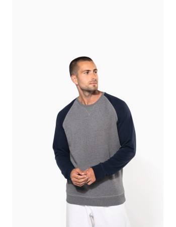 Men\\\'s two-tone organic crew neck raglan sleeve sweatshirt