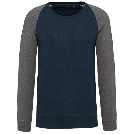 Men\\\'s two-tone organic crew neck raglan sleeve sweatshirt