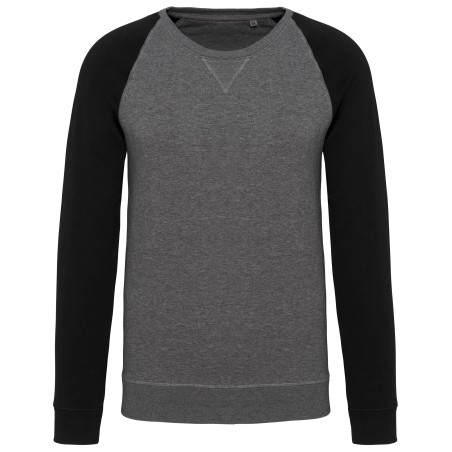 Men\\\'s two-tone organic crew neck raglan sleeve sweatshirt
