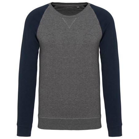 Men\\\'s two-tone organic crew neck raglan sleeve sweatshirt