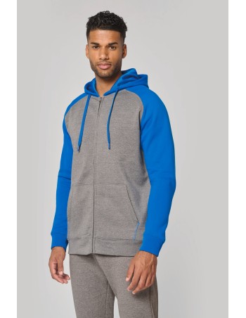 Unisex two-tone zipped hooded fleece jacket