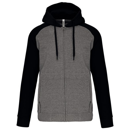 Unisex two-tone zipped hooded fleece jacket
