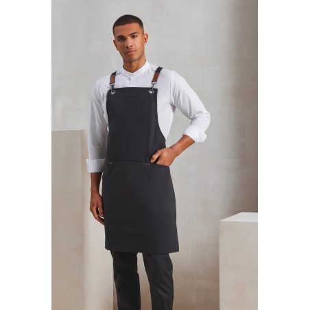Bib apron with crossed CLIP \\\'N\\\' CLASP back straps