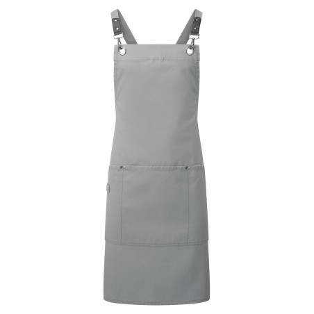 Bib apron with crossed CLIP \\\'N\\\' CLASP back straps