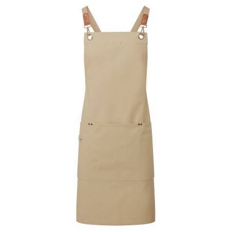 Bib apron with crossed CLIP \\\'N\\\' CLASP back straps