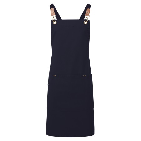 Bib apron with crossed CLIP \\\'N\\\' CLASP back straps