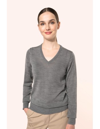 Jersey lana merina cuello de pico mujer