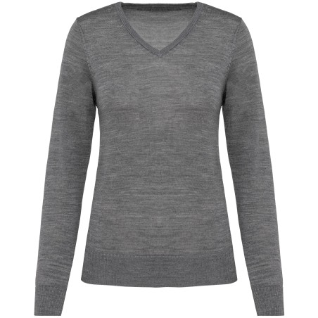 Jersey lana merina cuello de pico mujer