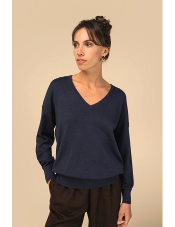 Jersey ecorresponsable cuello de pico de lyocell mujer