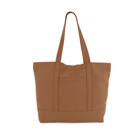 Washed cotton shopper bag with side pocket