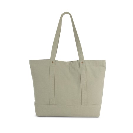 Washed cotton shopper bag with side pocket