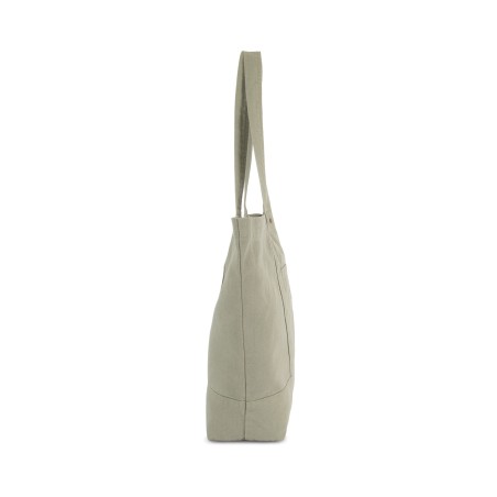 Washed cotton shopper bag with side pocket