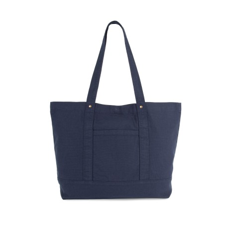 Washed cotton shopper bag with side pocket