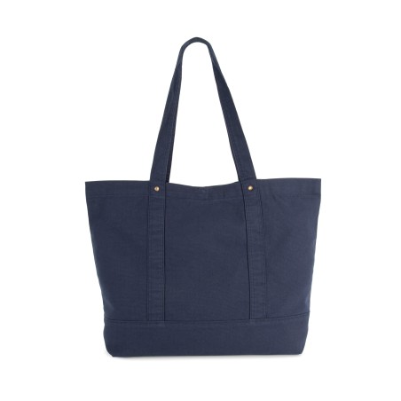Washed cotton shopper bag with side pocket