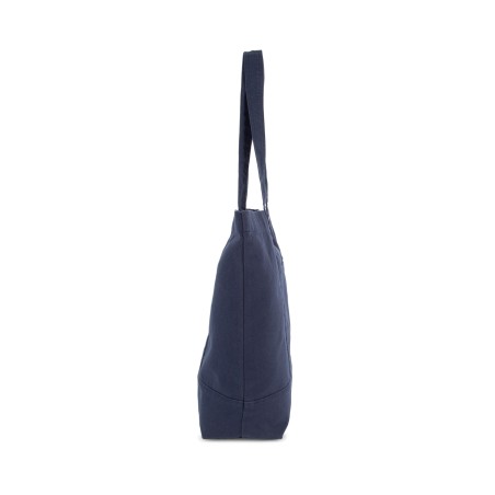 Washed cotton shopper bag with side pocket