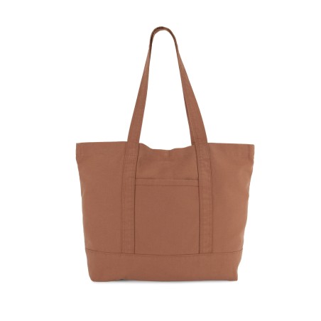Washed cotton shopper bag with side pocket