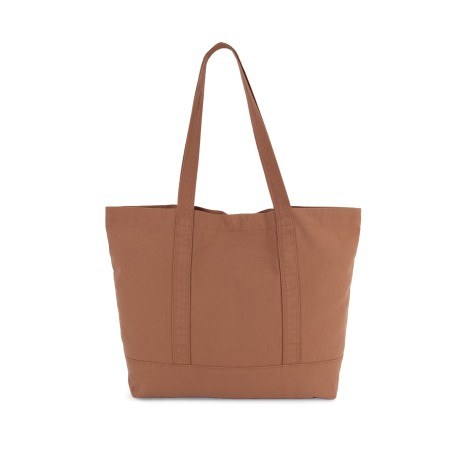 Washed cotton shopper bag with side pocket