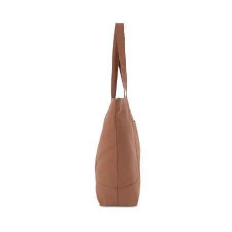Washed cotton shopper bag with side pocket