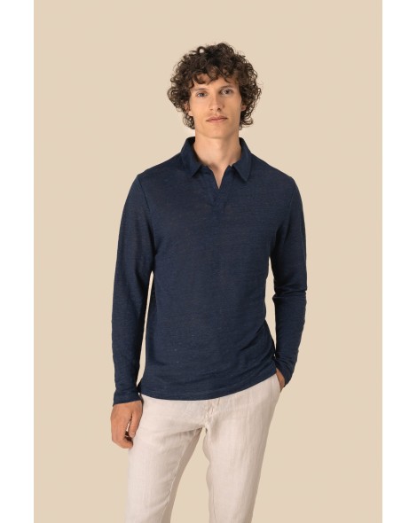 Polo manga larga de lino hombre