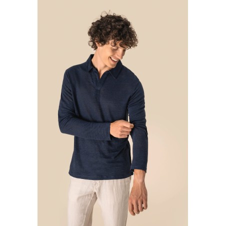 Polo manga larga de lino hombre