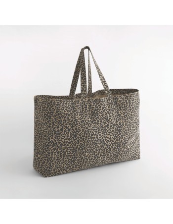 Oversized tote bag in leopard print canvas